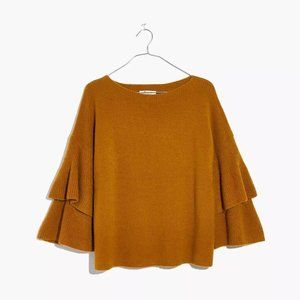XXS Mustard Yellow Madewell Tier-Sleeve Pullover Sweater in Coziest Yarn